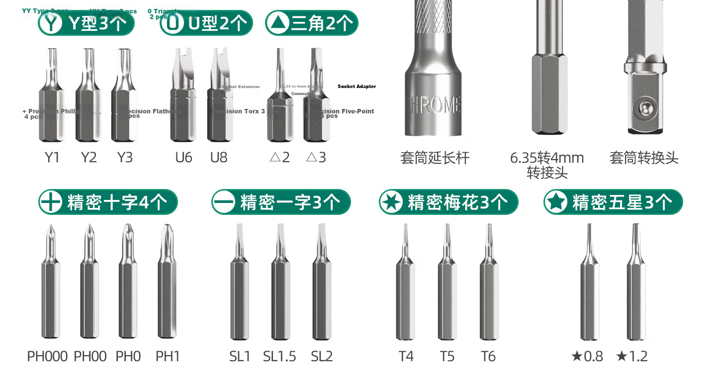 GREENER 【Yueguang Treasure Box】80-Piece Precision Screwdriver Set Multi-Function Bits Ratchet Wrench Motorcycle Repair 40