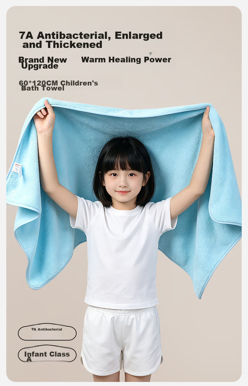 MINISO Kids Bath Towel Non-Pure Cotton Quick-Dry Absorbent Wearable Large Towel Wrap Blue 3