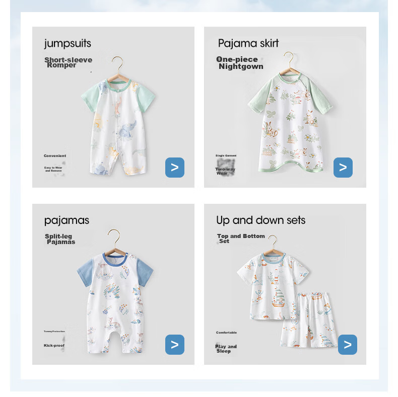 Beitaisi Baby Romper, Summer Infant Clothing, Short-Sleeve Belly-Protecting Pajamas, for Boys And Girls, Newborn Pure Cotton Onesie 2