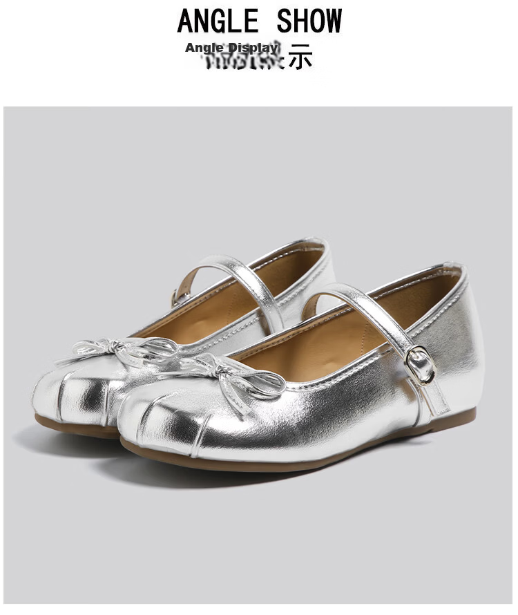HUANQIU Silver French Style Ballet Mary Jane Flats for Women Summer Breathable Height Increasing Soft Sole Dress Shoes 17