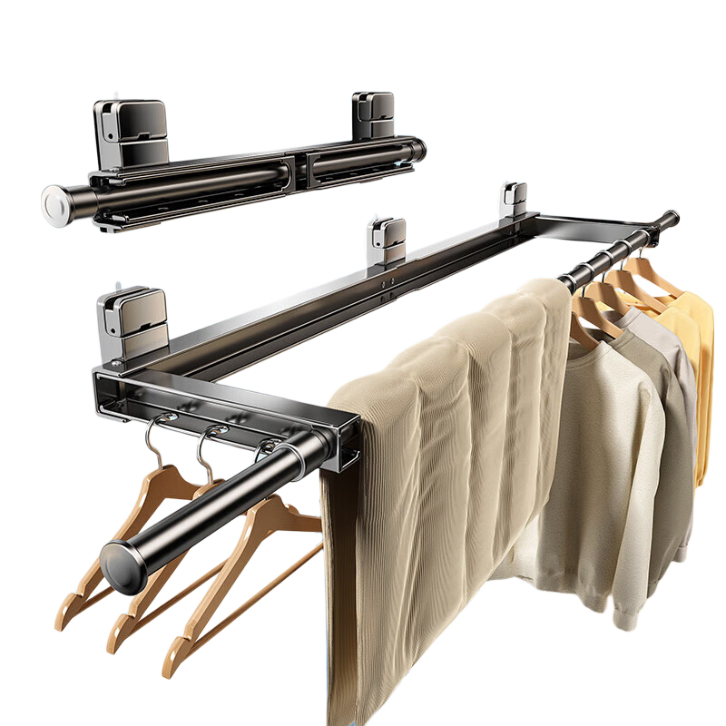 MUYA Suction Cup Folding Clothes Drying Rack, Extendable Invisible Design for Bay Windows And Balconies, Carbon Steel