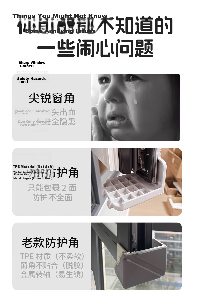 SAFTY DAD Broken Bridge Aluminum Window Corner Protector Anti-Collision Guard for Inward Opening Windows and Doors Corner Protection Sleeve 2
