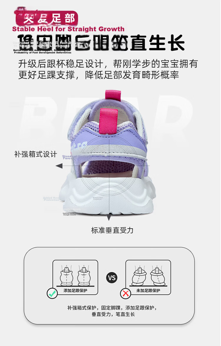 Disney Kids Sandals Boys and Girls Outdoor Summer Breathable Beach Shoes Light Purple/Rose Red Size 23 11