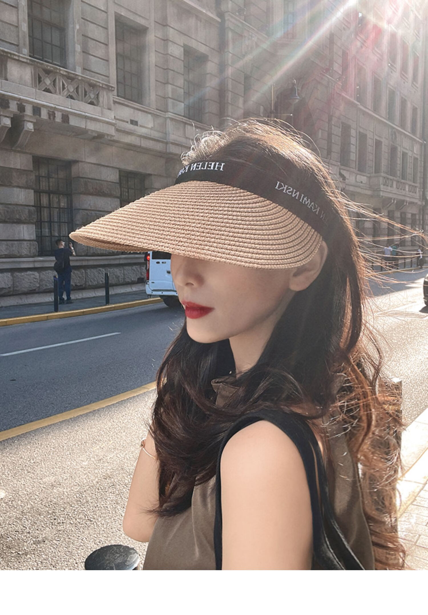 XUEXIMAN Summer Ins Straw Topless Baseball Cap for Women, Outdoor Versatile Beach Wide Brim Sun Protection Visor Hat, Sunshade Hat 3