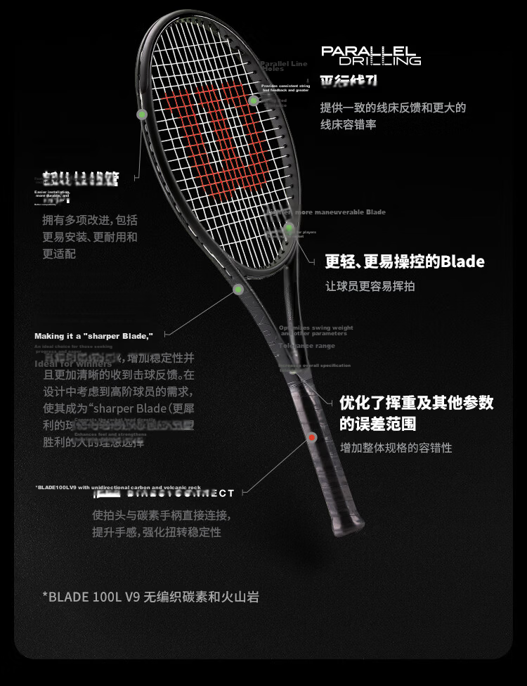 Wilson NOIR Series Black Edition Full Carbon Professional Tennis Racket BLADE 98 V916X19 8