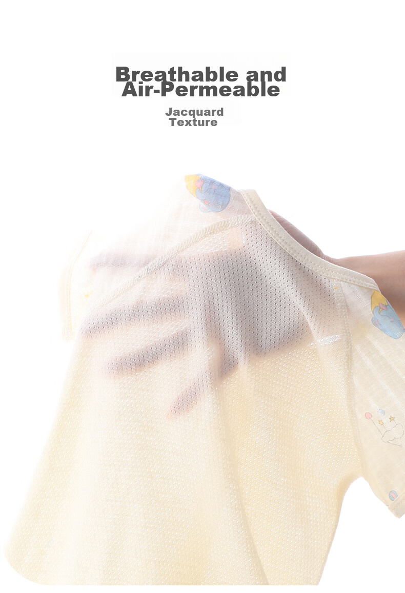 Youqi Baby Feather Cotton Short Sleeve Romper Summer Thin Mesh Back Unisex Infant Onesie Newborn Crawling Pajamas 7