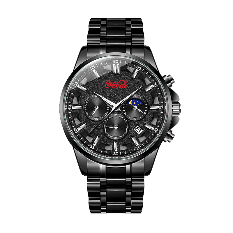 Coca-Cola Luxury Sun Moon Star Quartz Watch Stainless Steel Band Unisex Colorful Dial