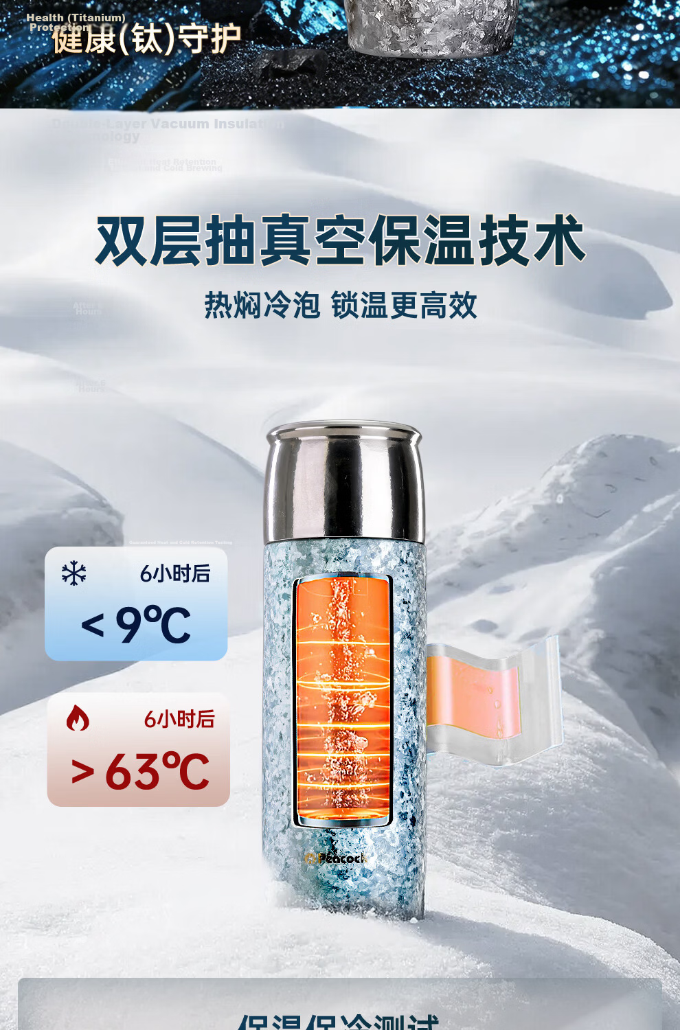 Peacock Pure Titanium Insulated Tea Separation Outdoor Water Bottle Health Titanium Cup Premium Steeping Tea Cup Blue 450ml 4