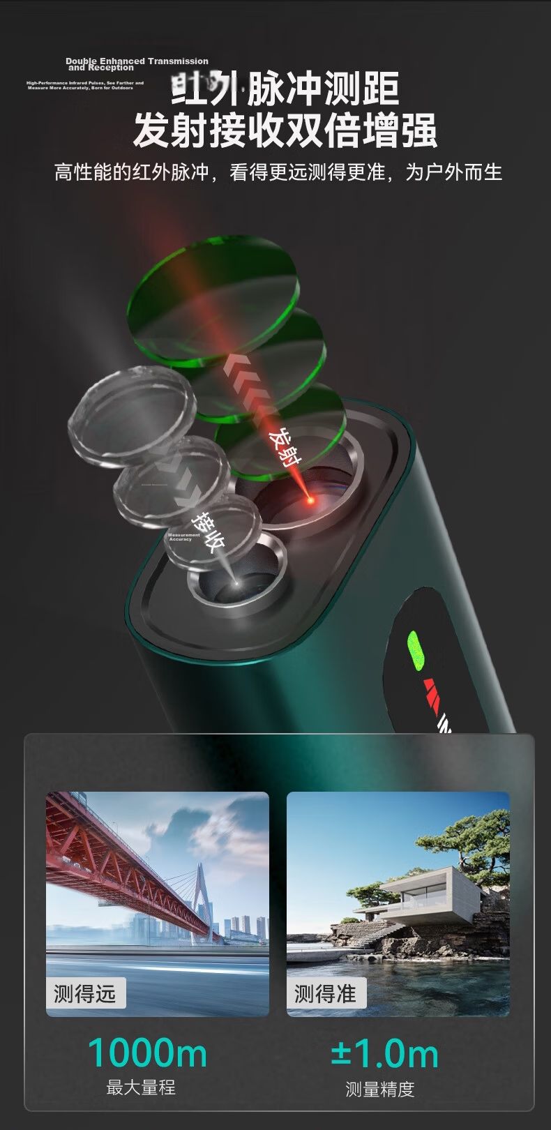 SNDWAY Eagle X Telescope Laser Rangefinder Outdoor Sports Golf Measurement HD Red Green Display KE1000RS 7