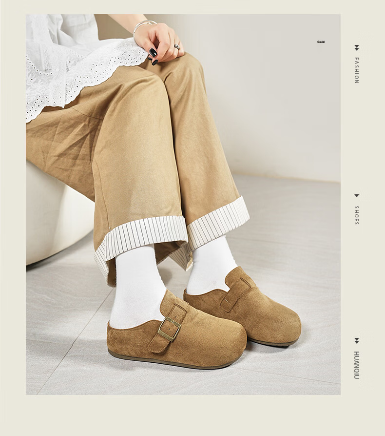 HUANQIU Women's Thick Sole Birkenstock Style Slip-On Lazy Shoes 2026 New Spring Summer Half Toe Mules with Skirt Single Shoes 17
