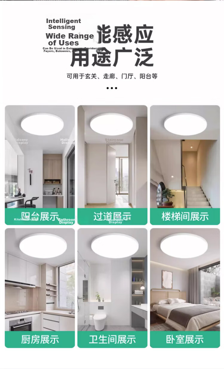 Biuyum Radar Sensor LED Ceiling Industrial Waterproof Light Engineering Stairway Corridor Ultra-thin Motion Sensor Smart Light 18W Diameter 30cm 12