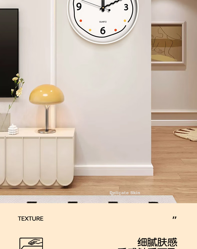 Zhong Xiaobai Wall Clock Living Room 2026 New Cream Style Home Decorative Creative Silent No-Drill Quartz Wall Clock 4