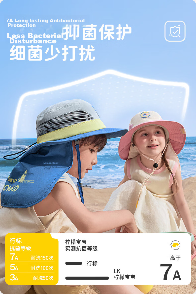 Lemon Baby Kids Sun Protection Hat UV Protection Baby Bucket Hat Boys Girls Sunshade Hat with Cape Mouse Tail Purple 54cm 11