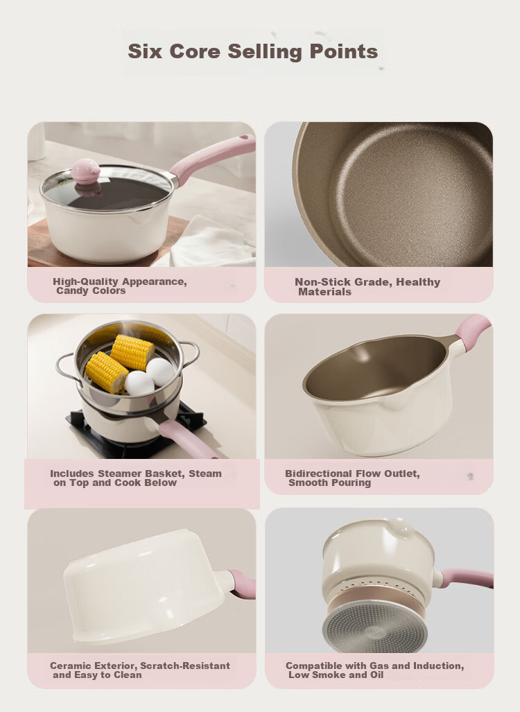 Bear Titanium Ceramic Non-Stick Milk Pot Baby Food Pot Healthy Coating Soup Pot 18cm Stove Compatible 2