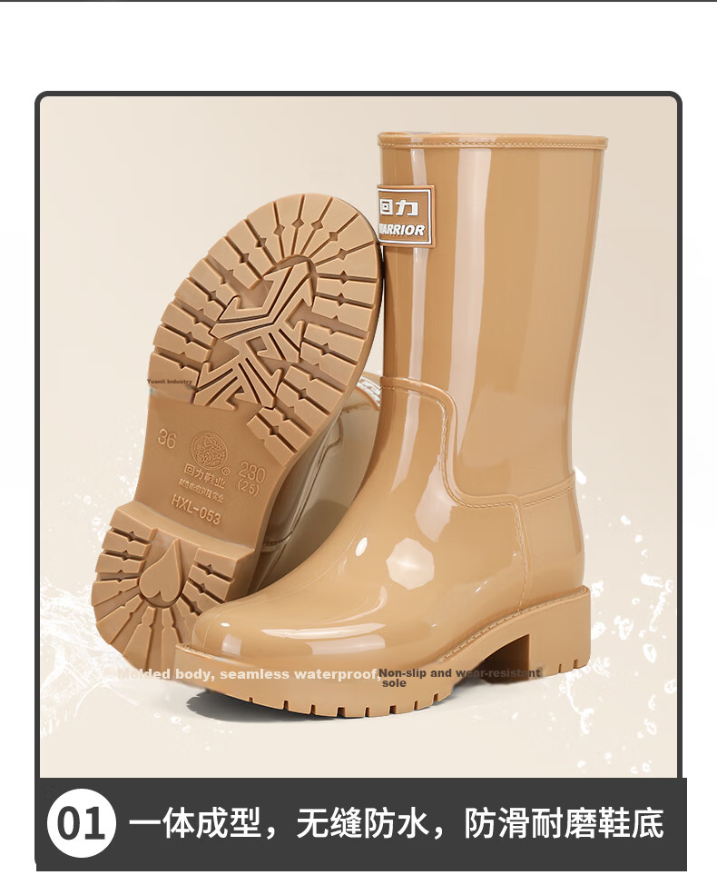 Warrior Women's Mid-Calf Waterproof Non-Slip Outdoor Rain Boots Fashion Short Durable Rain Shoes Size 37 9