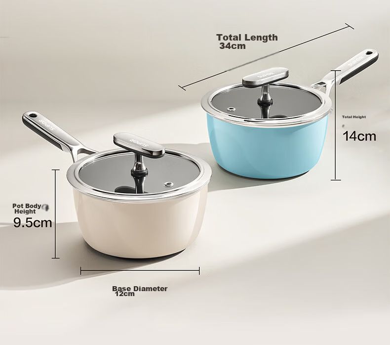 SUPOR 18cm Enamel Non-Coated Baby Food Milk Pot Flat Bottom Soup Pot Compatible with Induction and Gas Stoves 27