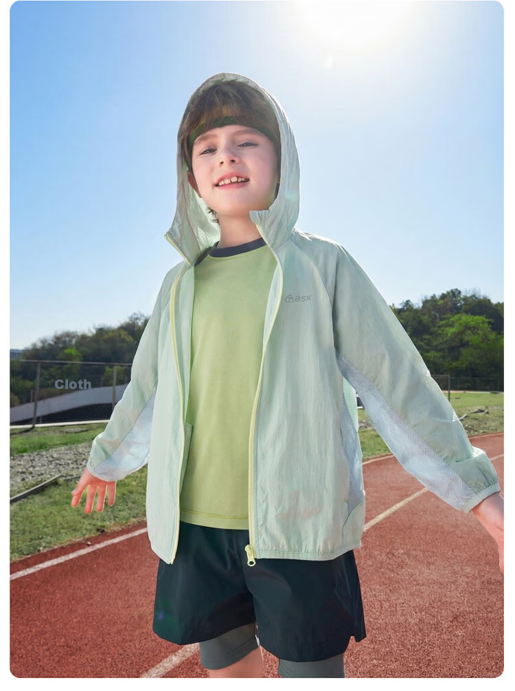 ASK JUNIOR Kids Sunscreen Jacket 2026 Summer UV Protection Air Conditioning Coat for Boys and Girls Green 25