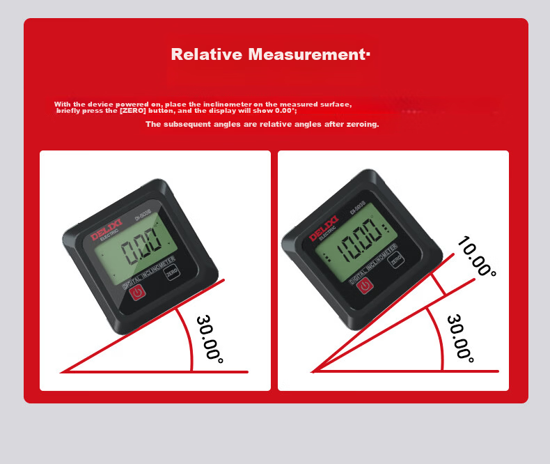 DELIXI ELECTRIC Digital Inclinometer High-Precision Level Angle Measuring Tool Multifunctional Magnetic Angle Gauge for Home Use 12