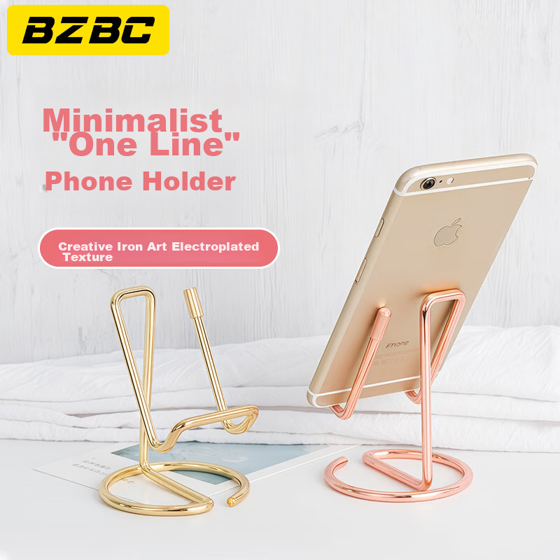 BZBC Creative Metal Iron Art Phone Stand Desktop Tablet Holder Portable Ins Style Electroplated Lazy Bracket for Online Classes Live Streaming and Watching Shows