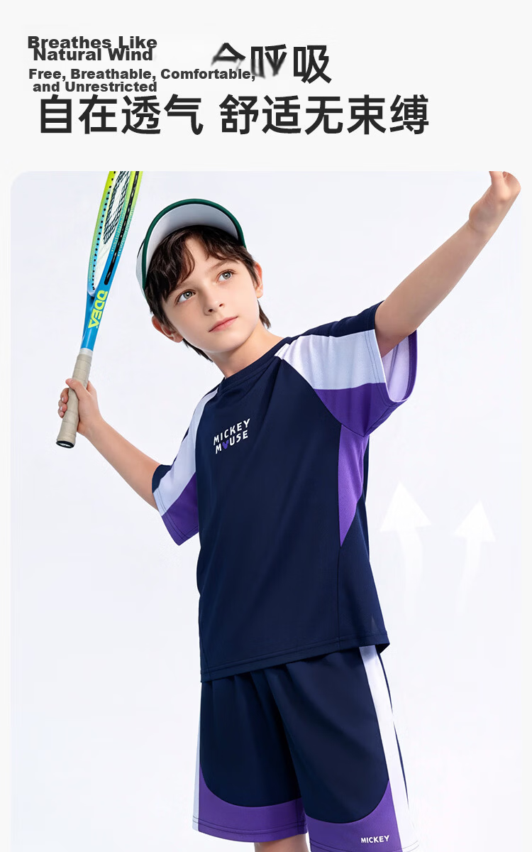 Disney Boys Short Sleeve Set Children's 2026 Summer Sports Set Boys Quick-Dry T-Shirt Two-Piece Navy Blue 120 1