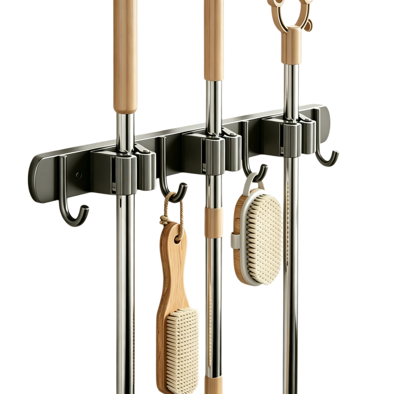 Xinpei Mop Hook, 304 Stainless Steel, No Drilling Required, Multi-Hook Design, Wall-Mounted, Strong Adhesive, Storage for Bathroom