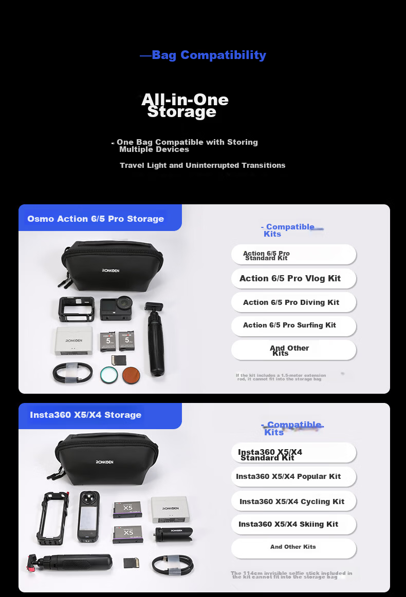 Loken Storage Bag for DJI Pocket 4/3/4 Pro, Action 5/4/3 Sports Camera Protective Case, Osmo 360 Storage Box, Nano Portable Handheld Accessories 3