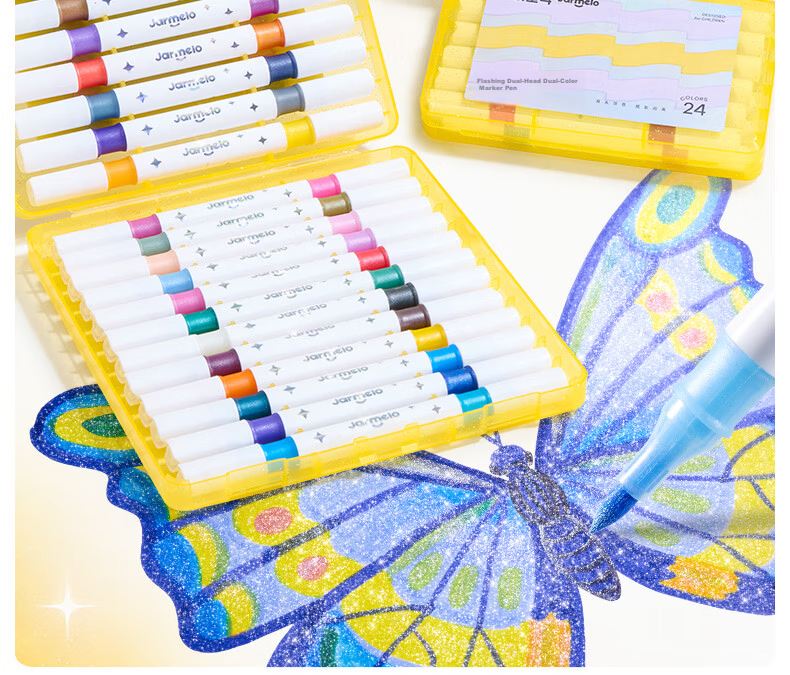 Melo Childhood Glitter Double-Ended Dual-Color Markers Children's Colored Watercolor Pens with Glitter for Journaling, Handwritten Reports, Drawing 48-Color Soft Tip Art Sparkling Flashing Fluorescent 2