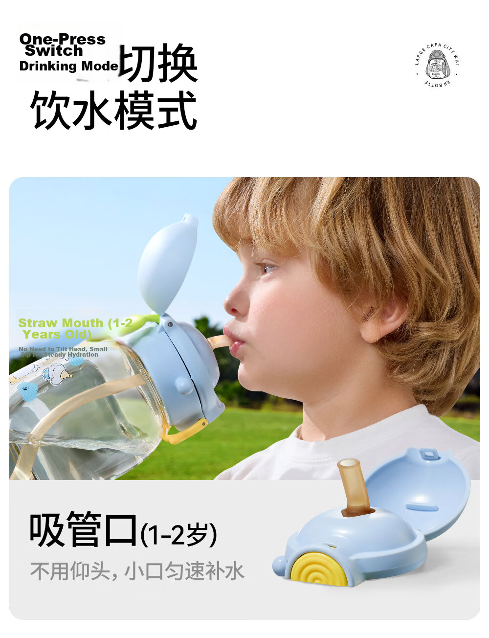 Beitais TonTon Bucket Children's Straw Cup Baby Direct Drinking Kindergarten Water Bottle Spring Summer Outing 2 Years PPSU Soft Cloud Blue 6