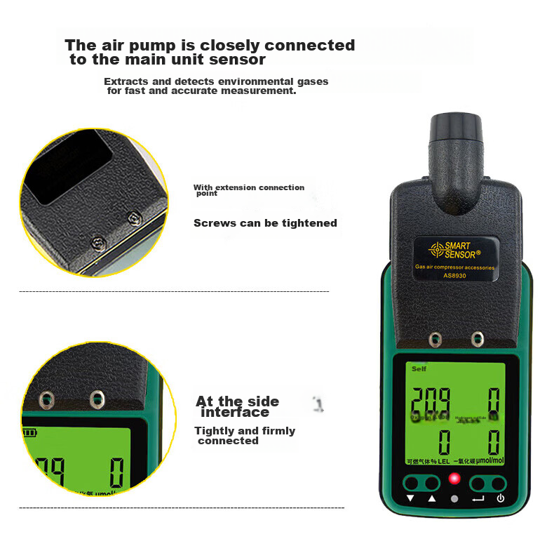 CEM AS8900H 4-in-1 Gas Detector Oxygen Carbon Monoxide Hydrogen Sulfide Combustible Gas 7