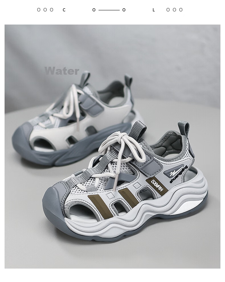 Double Star Boys' Sports Sandals Summer Breathable Outdoor Youth Beach Shoes Closed Toe Hollow Children's Shoes Dark Gray Size 29 15