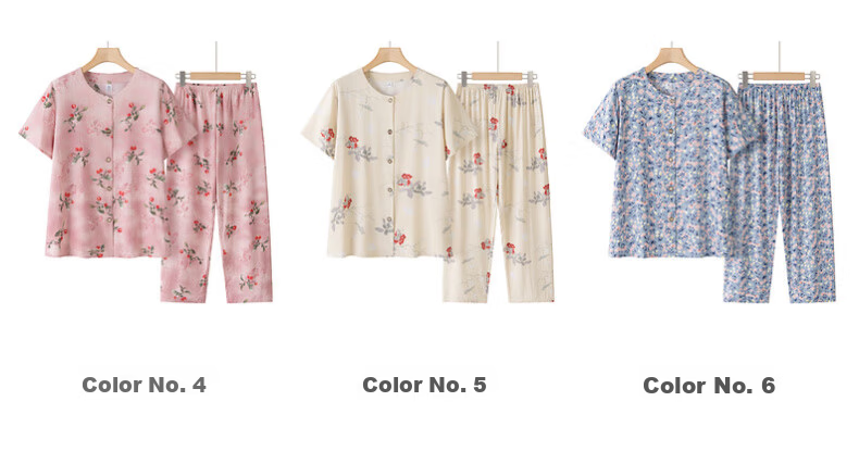 Fengxiao Middle-Aged and Elderly Women's Summer Cotton Silk Short Sleeve Set for 60-70 Year Olds Stylish Grandma Two-Piece Outfit 6