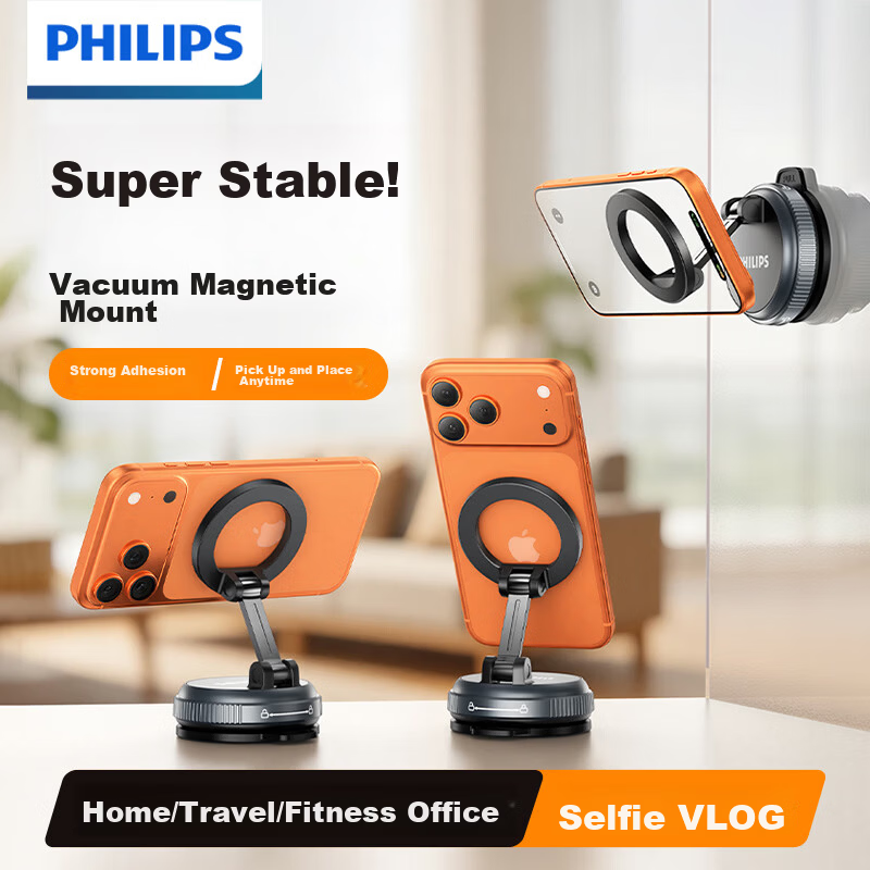 Philips Magnetic Phone Holder Vacuum Suction Desktop Shooting Stand 360° Rotatable Foldable Portable Stand 2026 New Model Compatible with Apple MagSafe Selfie Tool 2326