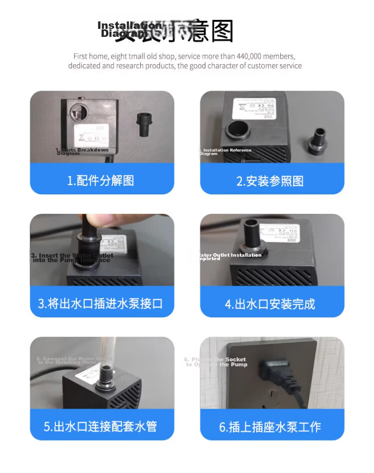Shouli Aquarium Submersible Pump Filtration Circulation Wave Oxygenation Pump Small Water Pump for Fish Tank Rockery Fountain Flow Equipment 20