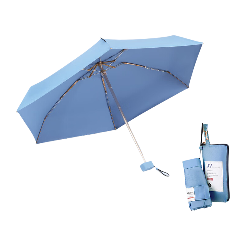 MAMORU UV Protection Sun And Rain Umbrella, Six-Fold Colored Plastic UV-Resistant Umbrella, EVA Portable Handbag Version in Lake Blue, 14.5cm