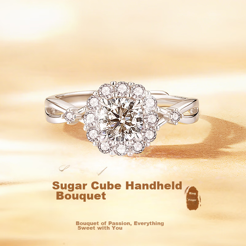GLTEN Sugar Cube Engagement Ring Diamond Silver Ring for Women 2026 New Qixi Festival Valentine's Day Gift for Girlfriend Wife