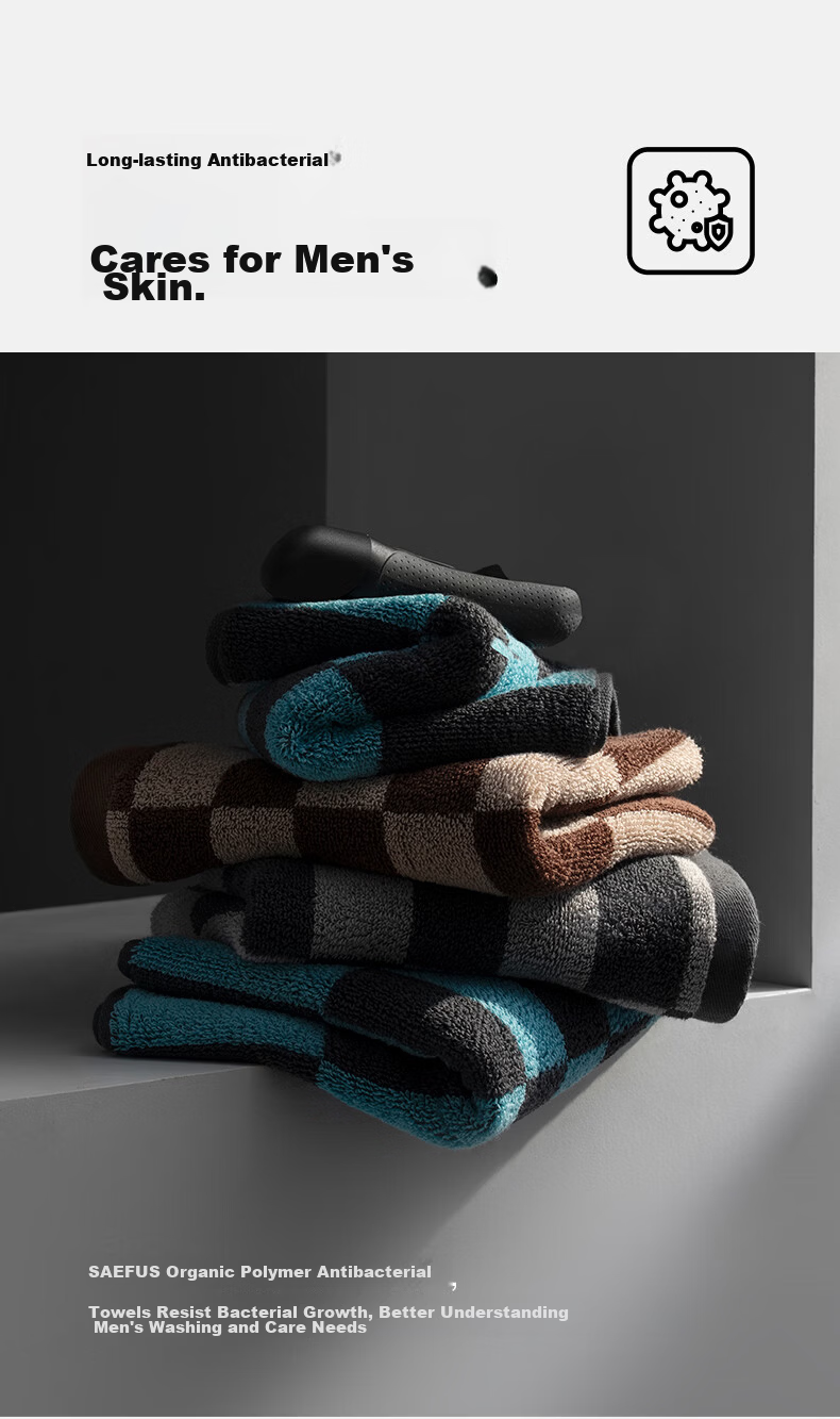 Zui Shenghuo Extra Large Men's Towels 3-Pack Pure Cotton Highly Absorbent Lint-Free Adult Antibacterial Class A Face Towels Brown Gray Blue Gray 4