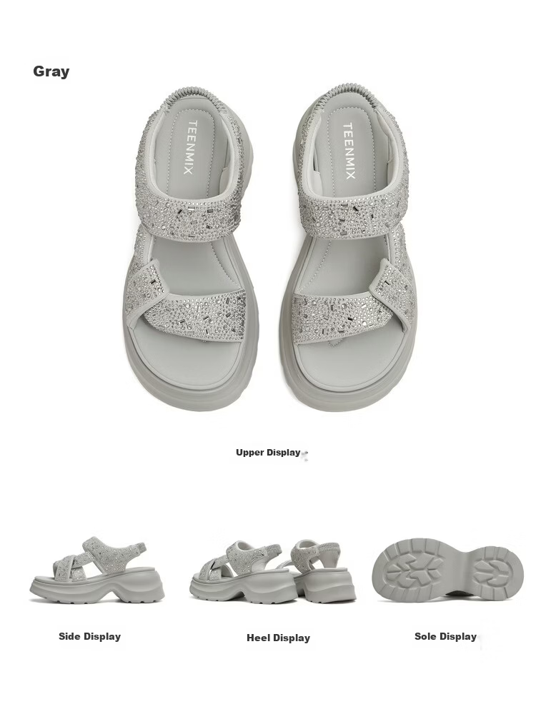 TEENMIX Qixi Festival Gift Sparkling One-Strap Sandals Simple Comfortable Versatile Fashion Women's Shoes 2026 Summer New Arrival 10