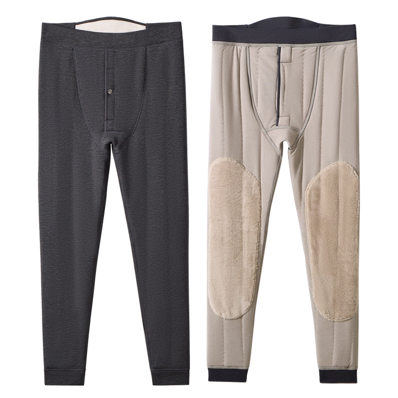 LangSha Men's Thermal Pants Fleece Lined Thickened 100% Wool Knee Protection Autumn Winter Plus Size Extra Thick Cold Resistant Waist Support Thermal Cotton Pants