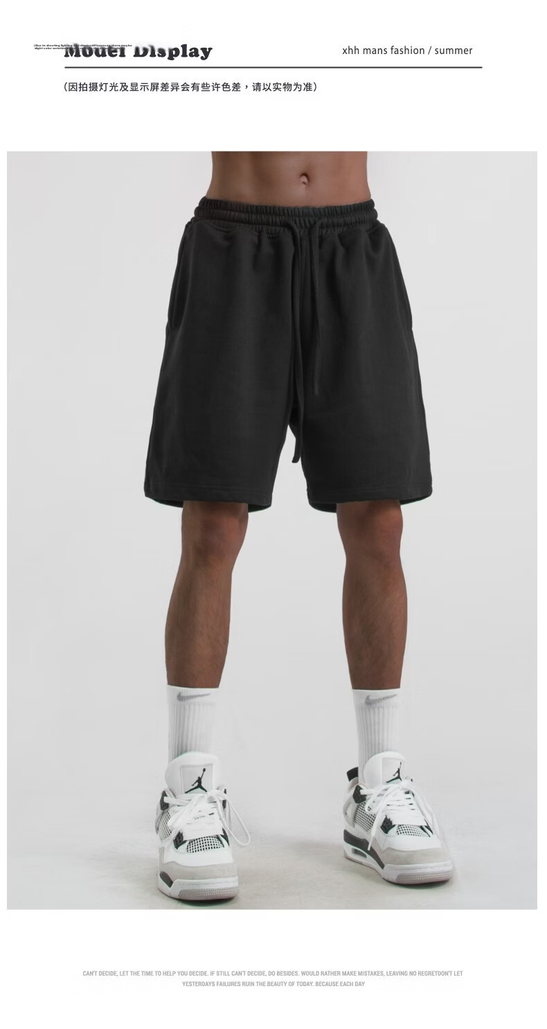 MMOPTOP Heavyweight American Casual Men's Summer Loose Simple Sports Shorts Versatile Five-Point Pants MDK22 Gray L 10
