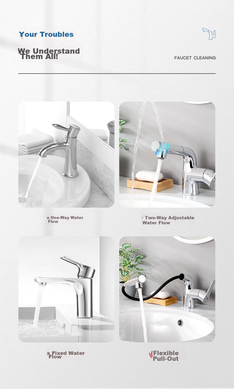 ARROW YJ Minimalist Brass Pull-Out Black Basin Faucet Multi-Mode Hot and Cold Water Bathroom Sink Faucet 4