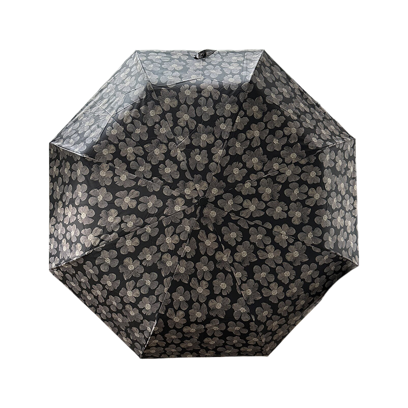 Fanyejia Vintage Oil Painting Series Black Flower Umbrella, Automatic Dual-Use for Sun And Rain, Double-Person Folding UV Protection Sunshade Umbrella for Wome