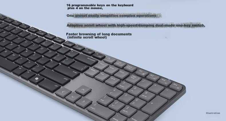 DELL Wireless Keyboard and Mouse Set Bluetooth Mouse High-End Business Office Full-Size Keyboard Peripheral Laptop Desktop MacOS External Silent Slim Keyboard KM726 5