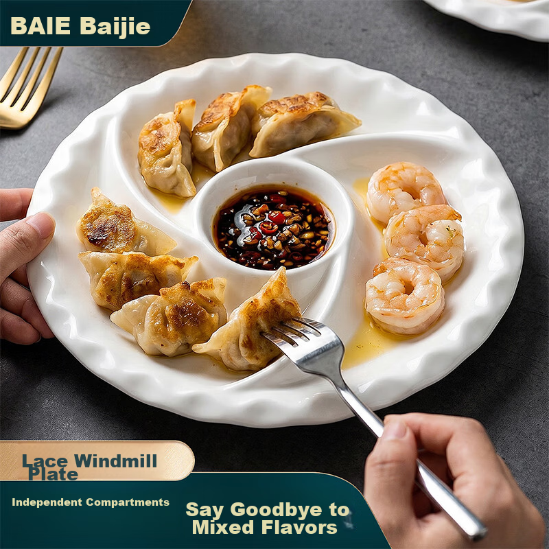 Baijie Ceramic Four-Compartment Steaming Plate Household Baby One-Pot Steaming Tray Children's Supplementary Food Fat-Reducing Divided Plate Bowl Separator Meal Plate 1