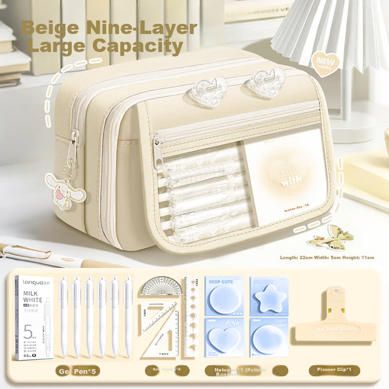 Meijiwan Large Capacity Transparent Pencil Case Stationery Box for Elementary and Middle School Students High-Value INS Style Girls Back-to-School Gift Multi-Layer Storage Multifunctional Pencil Bag C 2