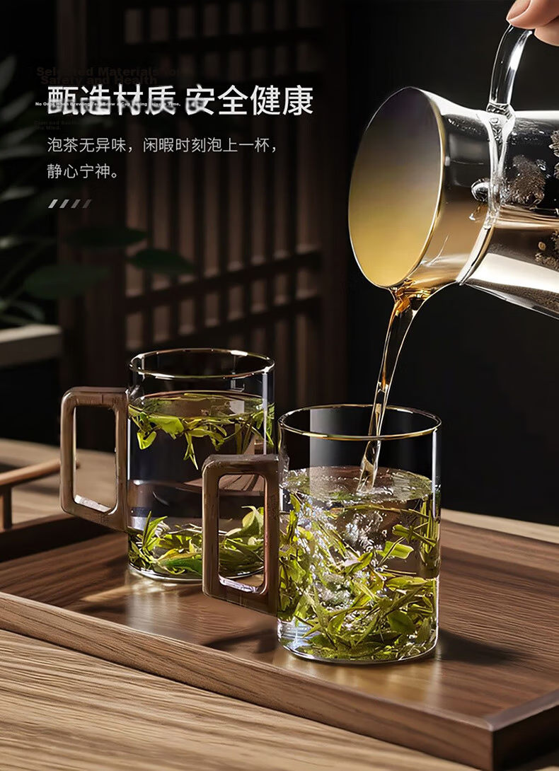 CLITON Wooden Handle Glass Water Cup High Temperature Resistant Large Capacity 500ml Tea Cup for Home and Men 3