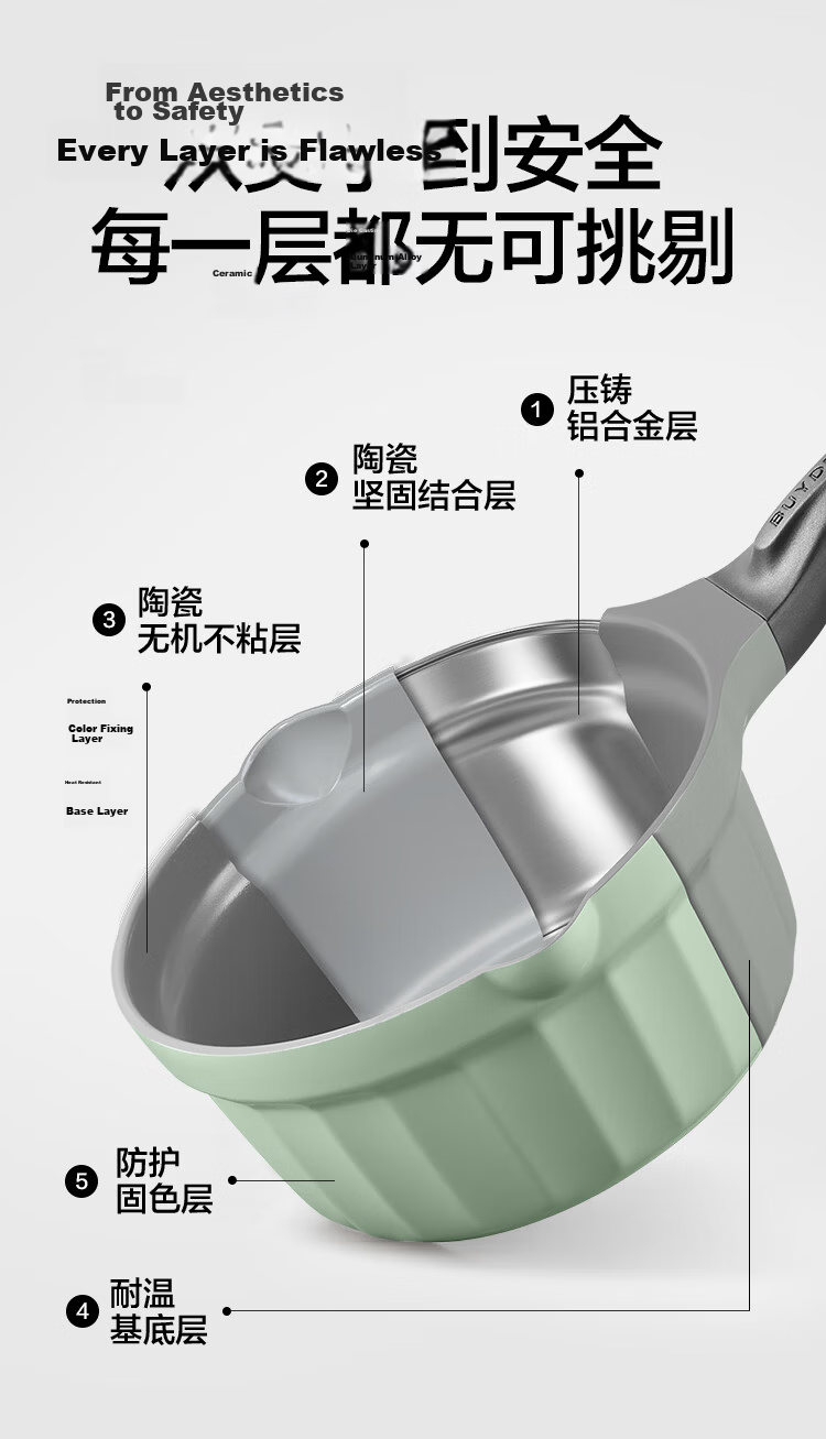 Buydeem 20cm Non-Stick Fluorine-Free Ceramic Milk Pot Soup Pot Baby Food Cooking Pot Light Cedar Green 7