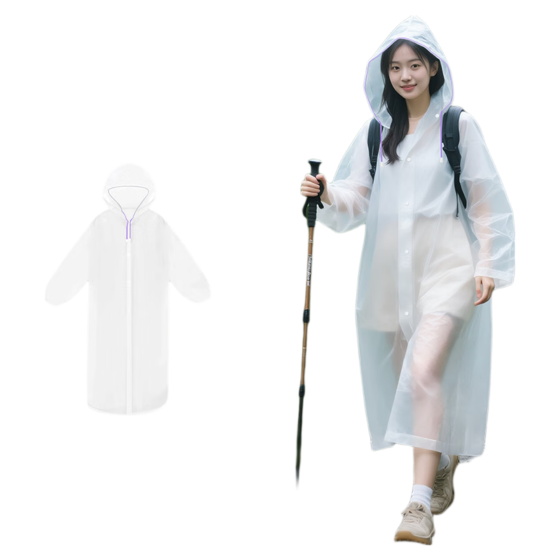 AIKANGNI Disposable Raincoat, Thickened for Heavy Rain Protection, Suitable for Outdoor Use And Electric Bicycles, Stylish White with Purple Rope