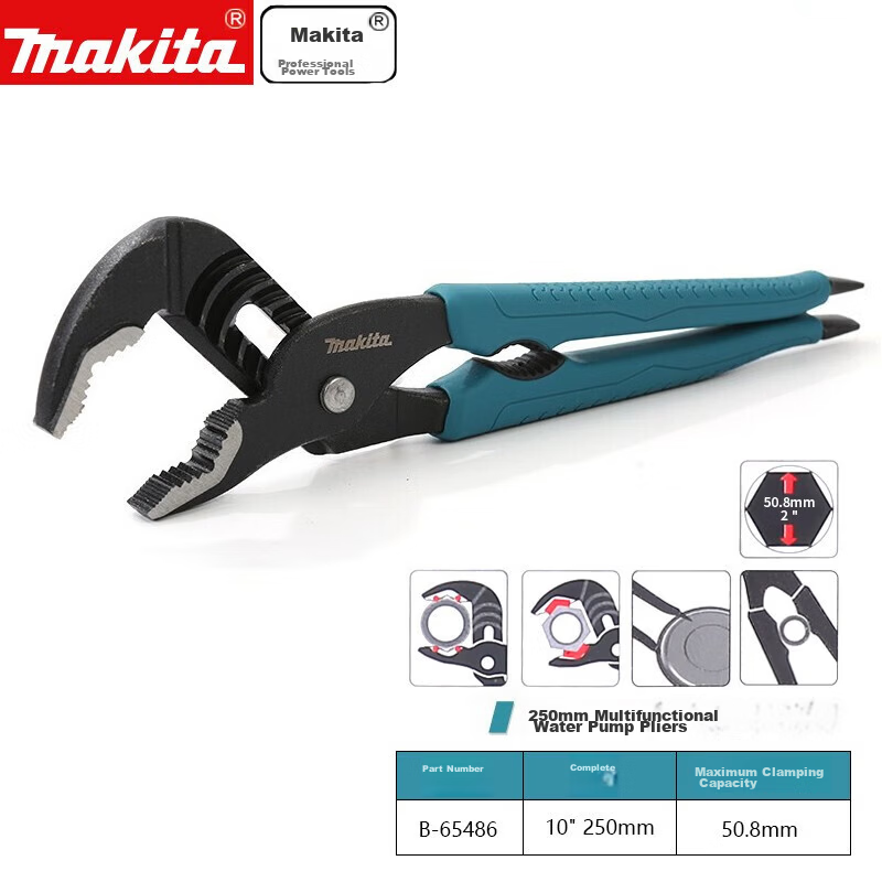 MAKITA Two-Piece Adjustable Heavy-Duty Open-End Wrench Pipe Pliers 10" 250mm B-65486