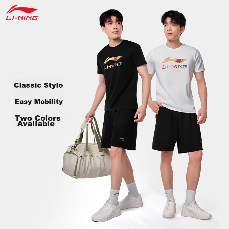 LI-NING Men's Breathable Comfortable Loose Fit Sports T-Shirt Crew Neck Large Logo Casual Basic Short Sleeve Top 1