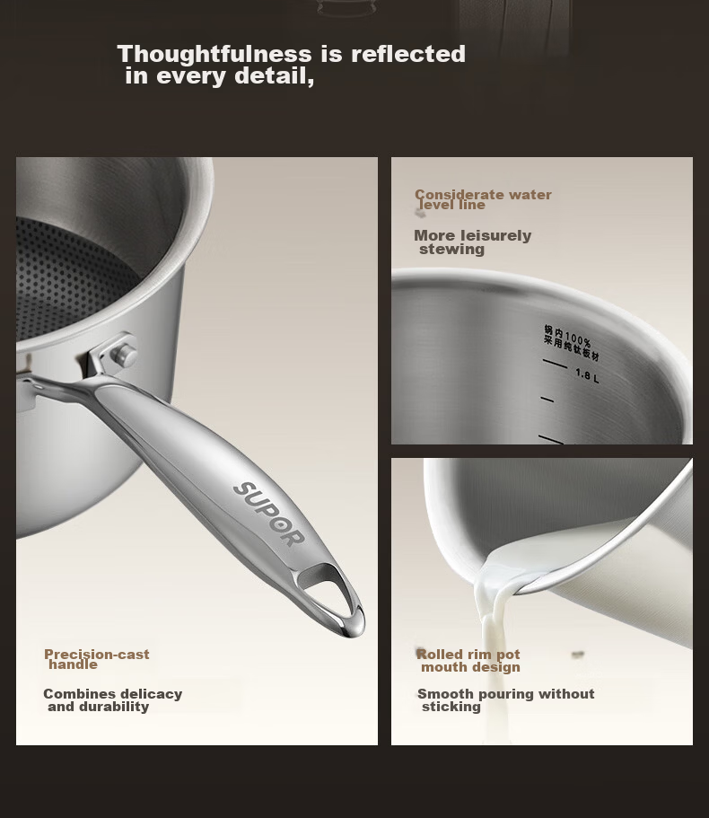 SUPOR JD Exclusive Pure Titanium Milk Pot Non-Coated Lightweight Non-Stick 100% Pure Titanium Plate Milk Pot 18cm Compatible with All Stoves 27